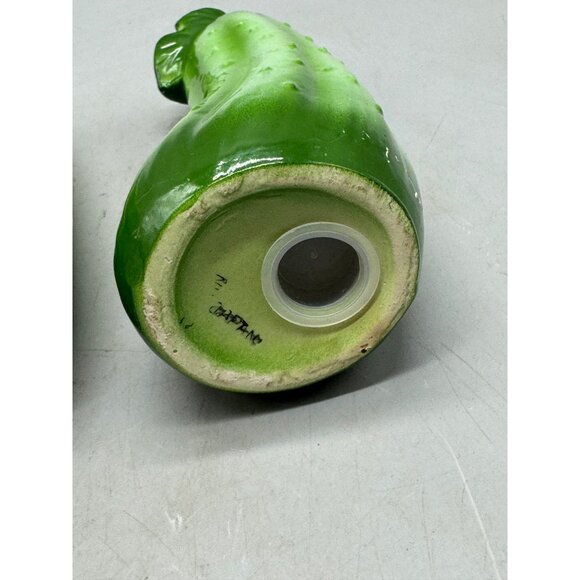 Vintage Ceramic Cucumber Shaped Salt & Pepper Shaker Set green 6" READ - Picture 6 of 9